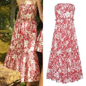 Cara Cara Strapless Torres Dress Bold White and Red Floral Print - Size 2
